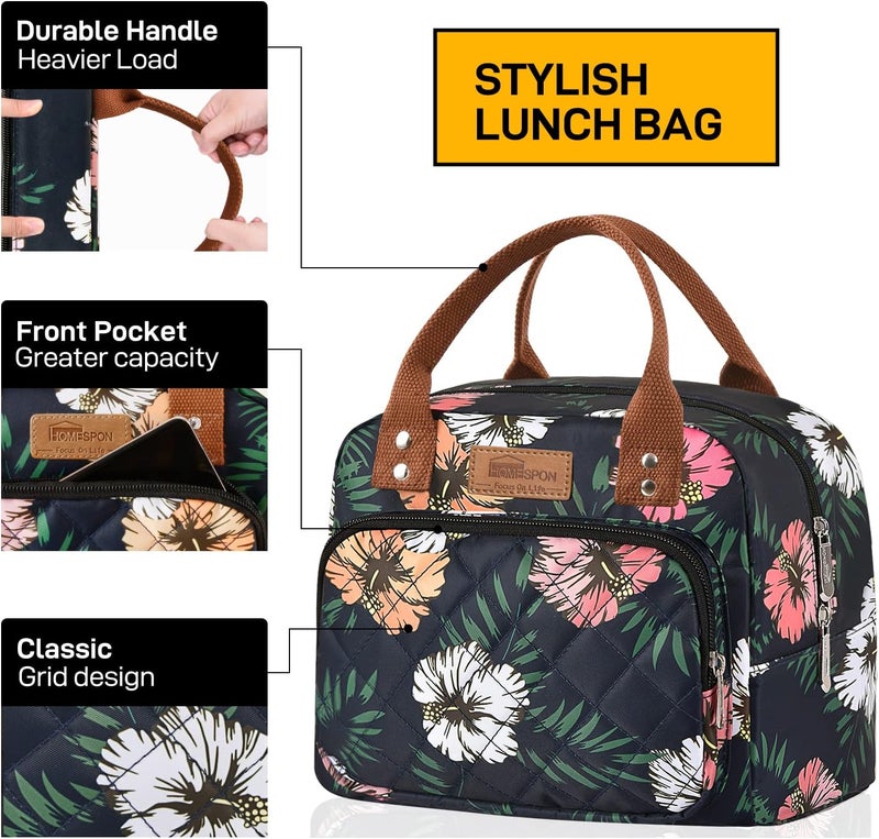 Buringer HOMESPON Lunch Bag for Woman Man Adults with Front Pocket Insulated Lunch Tote Lunch Box Container for Work Picnic or Travel（Green Leaves） - Image 2